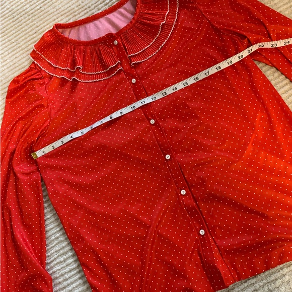 1970’s Vintage Western Frilly Red Polka Dot Polyester Button Up Blouse - Picture 4 of 5